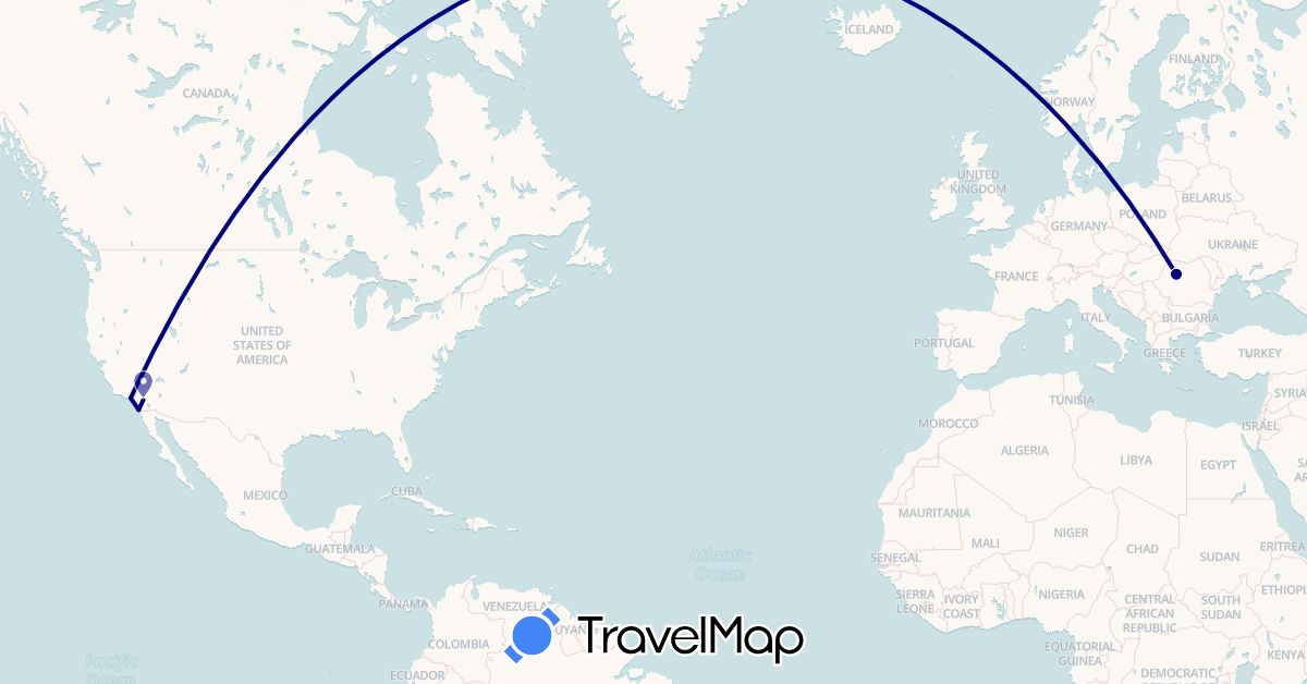 TravelMap itinerary: driving in Romania, United States (Europe, North America)